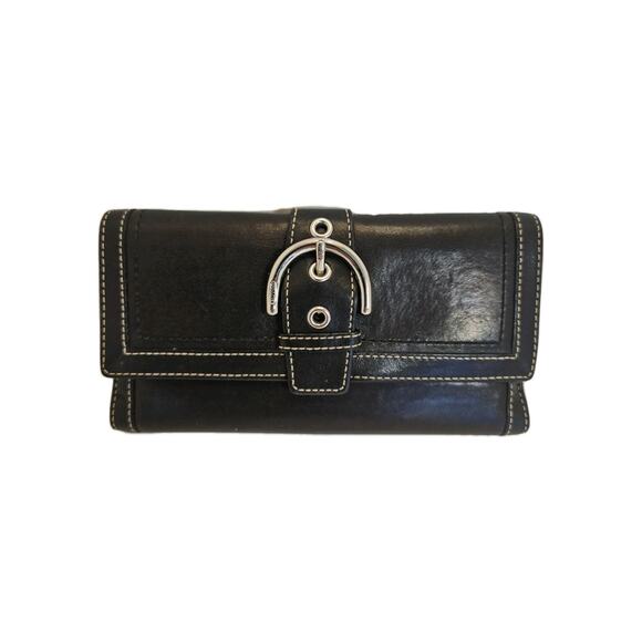VTG COACH Black Leather Soho Buckle Envelope Wallet Credit Card Zip Coin Y2K - Picture 1 of 14
